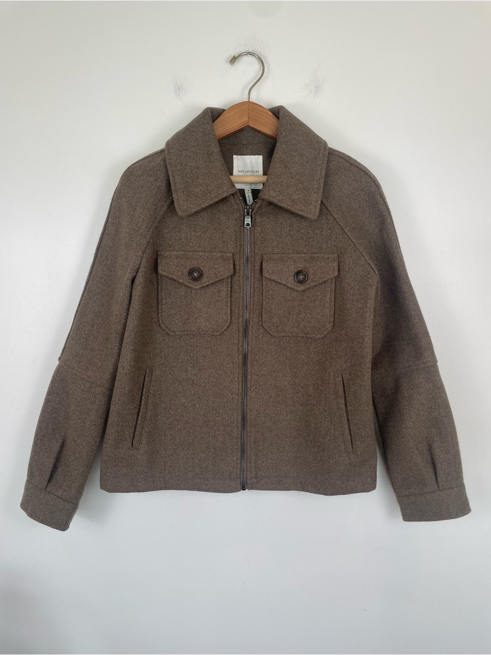 Avec Les Filles Taupe Wool Blend Shacket Jacket Size Small Quiet Luxury